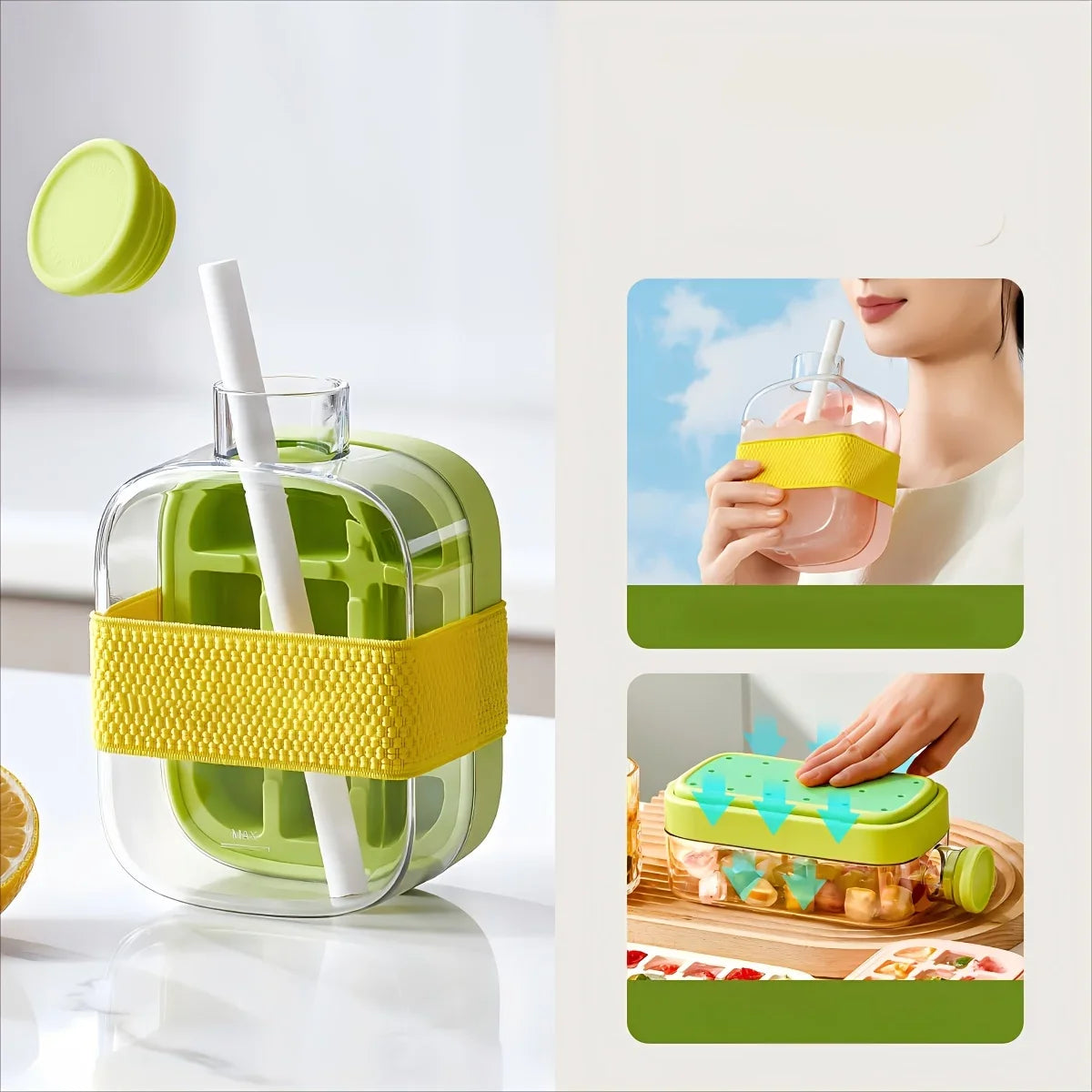 Ice Cube Mold Tray Press Ice Bottle Cup Kettle with Straw