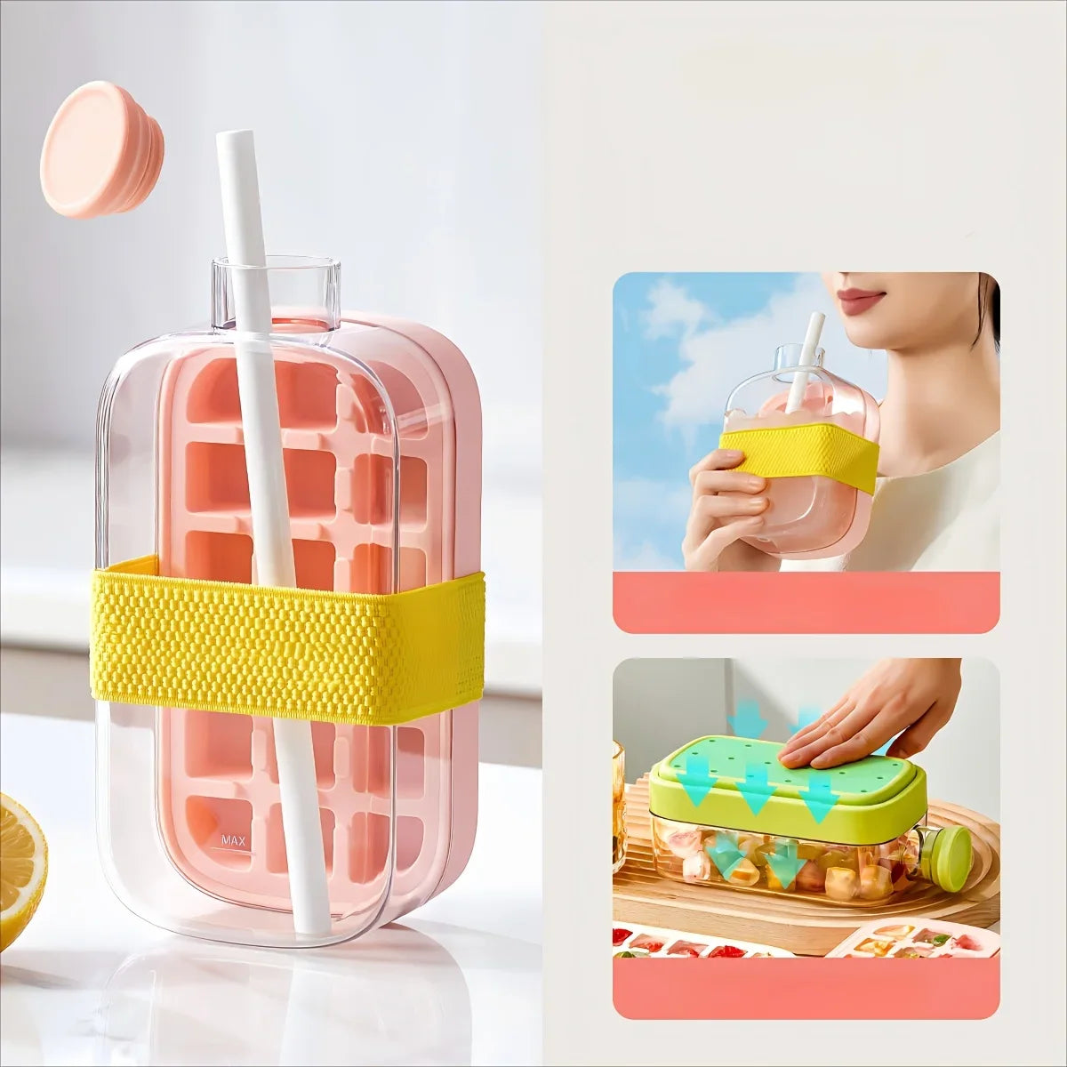 Ice Cube Mold Tray Press Ice Bottle Cup Kettle with Straw