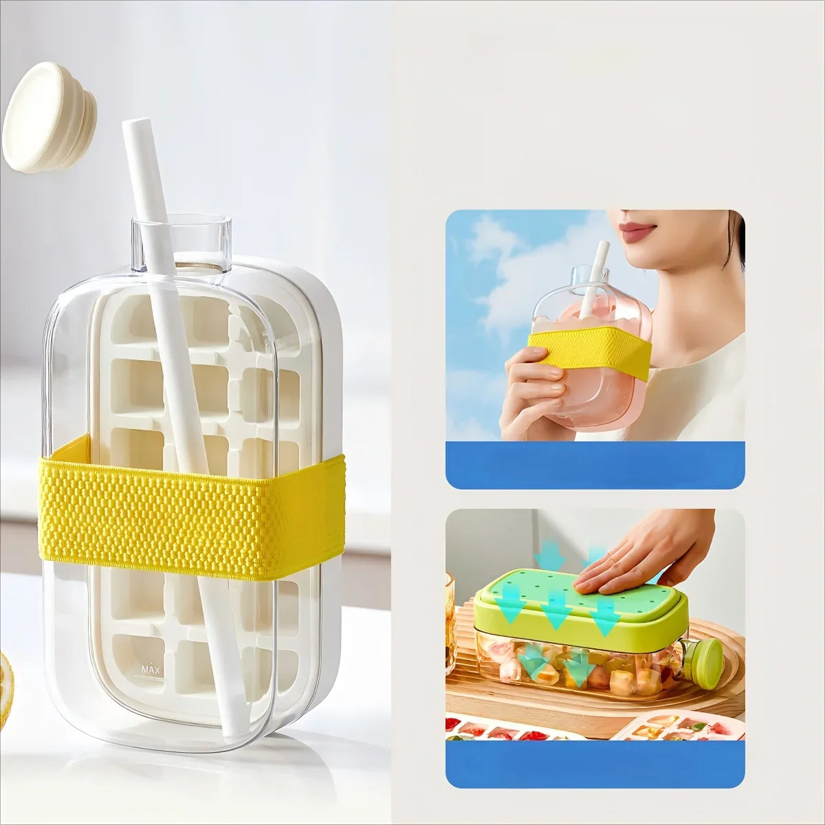 Ice Cube Mold Tray Press Ice Bottle Cup Kettle with Straw