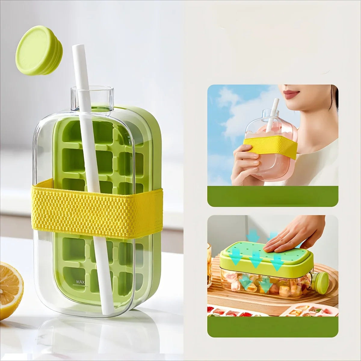 Ice Cube Mold Tray Press Ice Bottle Cup Kettle with Straw